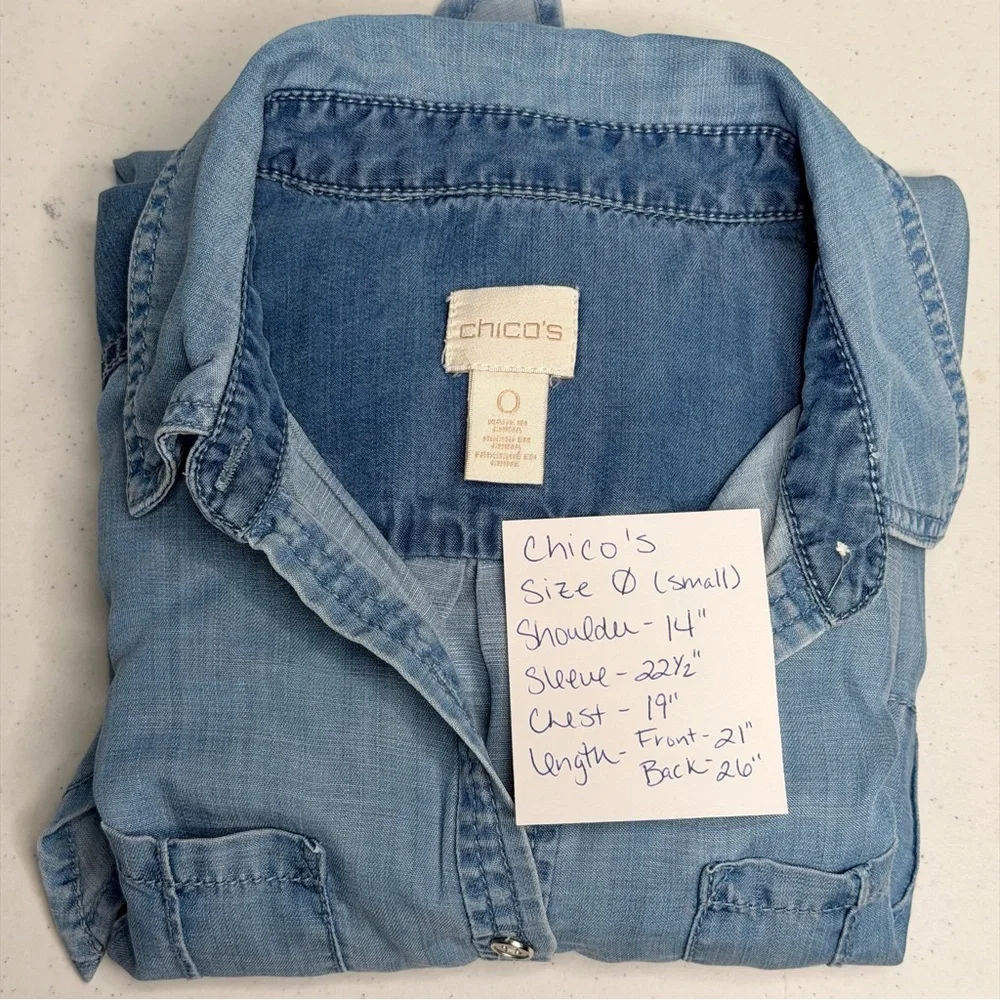 Chico's Light Blue Tie-Front Denim Button-Down - Picture 12 of 12